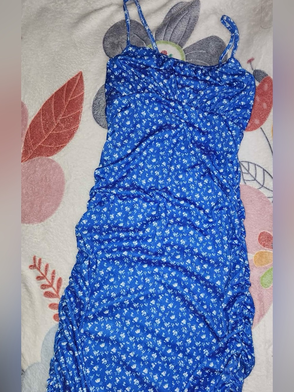 SHEIN Blue Floral Tube Dress with White Prints